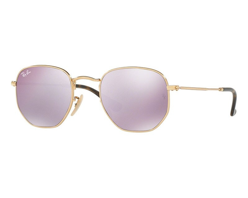 RAY BAN Occhiali da sole colore oro, esagonale, lente viola specchiato