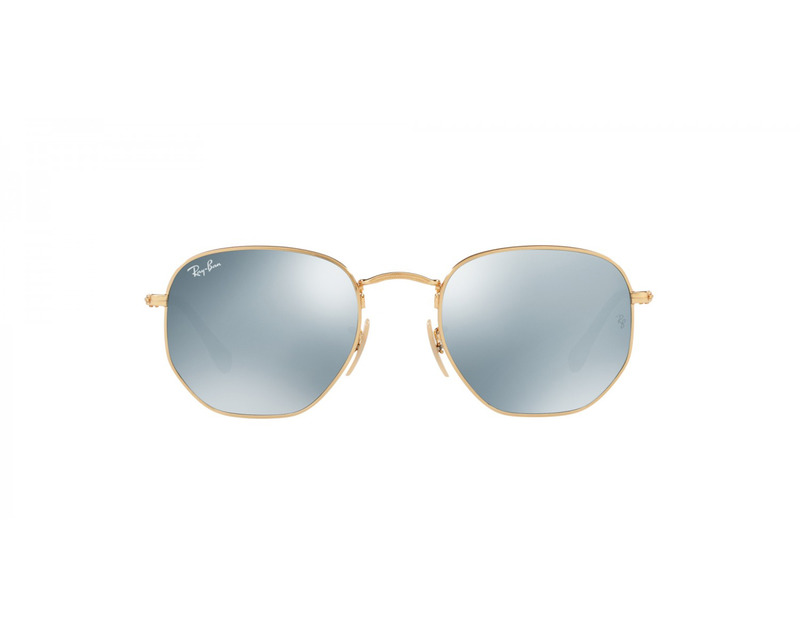 RAY BAN Occhiali da sole colore oro, esagonale, lente grigio specchiato