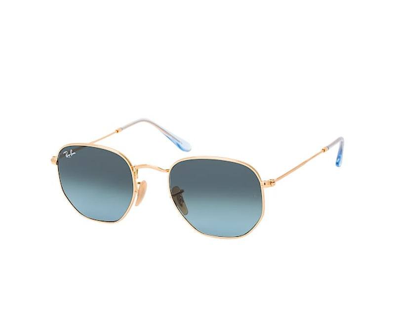 RAY BAN Occhiali da sole colore oro, esagonale, lente blu sfumata